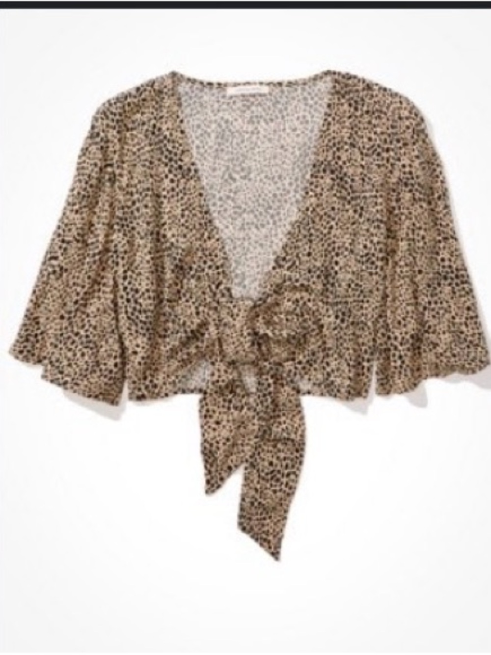 American Eagle Black & Tan Tie-Front V-Neck Bloyse